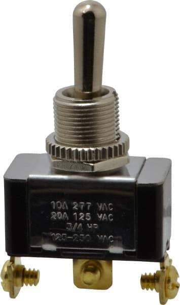 GC/Waldom - SPDT Heavy Duty On-Off-On Toggle Switch - Screw Terminal, Bat Handle Actuator, 3/4 hp at 125/250 VAC hp, 277 VAC - Exact Industrial Supply
