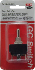 GC/Waldom - DPDT Heavy Duty On-Off-On Toggle Switch - Quick Connect Terminal , Bat Handle Actuator, 1-1/2 hp at 125/250 VAC hp, 277 VAC - Exact Industrial Supply