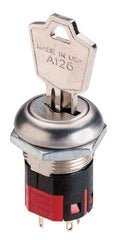 GC/Waldom - 4 Amp at 125 Volt, SPDT, 6 Tumbler Barrel Key Switch - Wire Lead Terminal, 0.76 Inch Mount Hole Diameter, 0.931 Inch Cylinder Length, On-On Sequence - Exact Industrial Supply