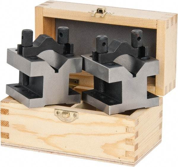 Value Collection - 1-3/16" Max Capacity, 90° Angle, Hardened Steel V-Block - 2-3/8" Long x 2-3/8" Wide x 2" High, Sold as 2 Block Set - Exact Industrial Supply