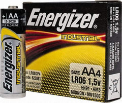 Energizer - Size AA, Alkaline, 4 Pack, Standard Battery - 1.5 Volts, Button Tab Terminal, LR6, ANSI, IEC Regulated - Exact Industrial Supply