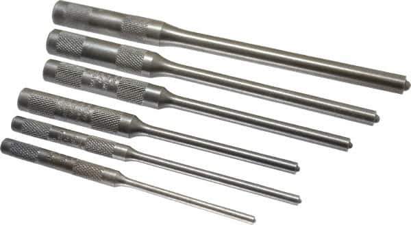 Mayhew - 6 Piece, 1/8 to 5/16", Roll Pin Punch Set - Round Shank, Comes in Vinyl Roll - Exact Industrial Supply