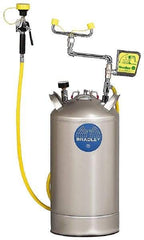 Bradley - 10 Gallon, 0.4 GPM Flow Rate at 30 PSI, Pressurized with Drench Hose Stainless Steel, Portable Eye Wash Station - 15 Min Duration, 25-1/4 Inch High - Exact Industrial Supply