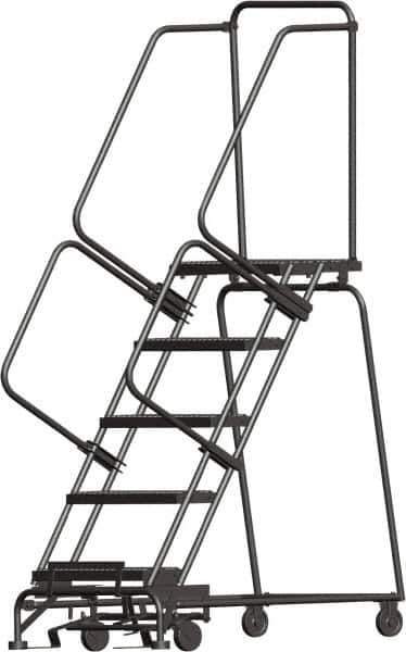 Ballymore - 83" 5 Step Stairway Slope Ladder - Rolling Safety Ladder, 450 Lb Capacity, 50" Platform Height, 20" Base Width x 51" Depth, Perforated Tread - Exact Industrial Supply