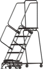 Ballymore - 83" 5 Step Ladder - Lock Step Rolling Safety Ladder, 450 Lb Capacity, 50" Platform Height, 30" Base Width x 43" Depth, Expanded Metal Tread - Exact Industrial Supply