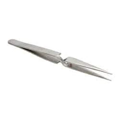 Value Collection - 4-3/4" OAL Stainless Steel Assembly Tweezers - Short Style with Sharp Point - Exact Industrial Supply