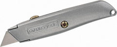 Stanley - Retractable Utility Knife - 2-7/16" Blade, Die Cast Aluminum (Color) Aluminum Handle, 3 Blades Included - Exact Industrial Supply