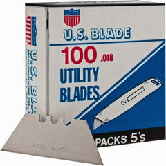 U.S. Blade - 100 Piece Steel Utility Knife Blade - 2" OAL, 0.017" Blade Thickness - Exact Industrial Supply