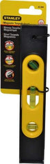 Stanley - Magnetic 9" Long 3 Vial Torpedo Level - ABS Plastic, Black/Yellow, 1 45°, 1 Level & 1 Plumb Vials - Exact Industrial Supply