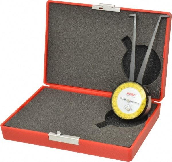 Value Collection - 1-1/8 to 2-1/8" Black Oxide & Chrome Plated Inside Dial Caliper Gage - 0.001" Graduation, 0.038mm Accuracy, 3-1/4" Leg Length, Ball Contact Points - Exact Industrial Supply