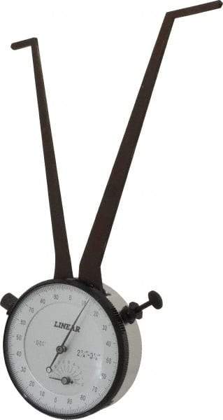 Value Collection - 2-1/4 to 3-1/4" Black Oxide & Chrome Plated Inside Dial Caliper Gage - 0.001" Graduation, 0.038mm Accuracy, 3-1/4" Leg Length, Ball Contact Points - Exact Industrial Supply