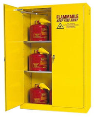 Eagle - 2 Door, 2 Shelf, Yellow Steel Standard Safety Cabinet for Flammable and Combustible Liquids - 65" High x 43" Wide x 18" Deep, Self Closing Door, 3 Point Key Lock, 45 Gal Capacity - Exact Industrial Supply