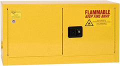 Eagle - 2 Door, Yellow Steel Stackable Safety Cabinet for Flammable and Combustible Liquids - 22-1/4" High x 43" Wide x 18" Deep, Manual Closing Door, 3 Point Key Lock, 15 Gal Capacity - Exact Industrial Supply