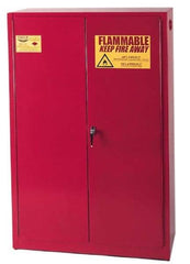 Eagle - 2 Door, 5 Shelf, Red Steel Standard Safety Cabinet for Flammable and Combustible Liquids - 65" High x 43" Wide x 18" Deep, Manual Closing Door, 3 Point Key Lock, 60 Gal Capacity - Exact Industrial Supply