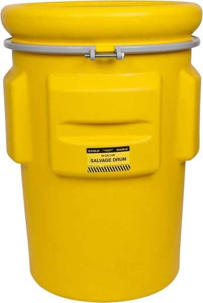 Eagle - 95 Gallon Capacity, Metal Band with Bolt Closure, Yellow Salvage Drum - 55 Gallon Container, Polyethylene, 748 Lb. Capacity, UN 1H2/X340/S Listing - Exact Industrial Supply