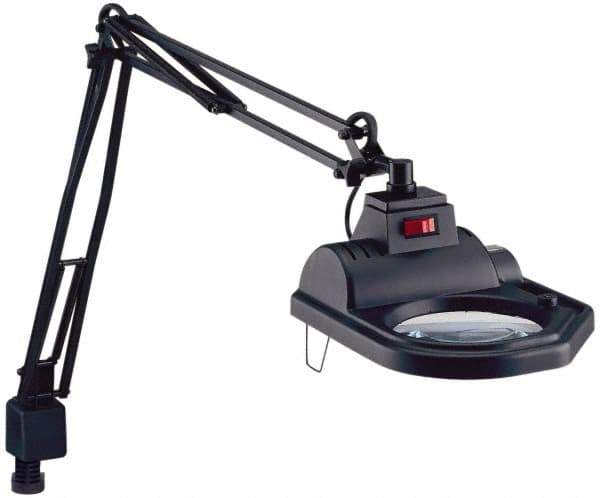 Electrix - 45 Inch, Spring Suspension, Clamp on, Halogen, Black, Magnifying Task Light - 100 Watt, 1.75x Magnification, 5 Inch Wide - Exact Industrial Supply