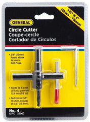 General - 7/8 to 4" Cutting Diam, Circle Cutter Tool - Straight Shank, 3/8" Shank Diam - Exact Industrial Supply