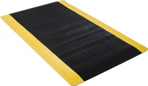 Wearwell - 5' Long x 3' Wide, Dry Environment, Anti-Fatigue Modular Matting System - Black with Yellow Borders, Vinyl with Vinyl Sponge Base, Beveled on 4 Sides - Exact Industrial Supply