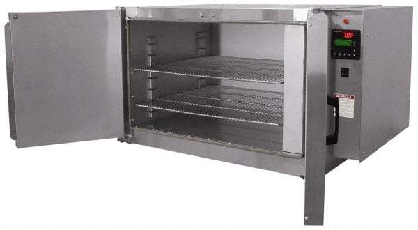 Grieve - 1 Phase, 28 Inch Inside Width x 24 Inch Inside Depth x 18 Inch Inside Height, 350°F Max, Portable Heat Treating Bench Oven - 2 Shelves, 7 Cubic Ft. Work Space, 115 Max Volts, 41 Inch Outside Width x 30 Inch Outside Depth x 23 Inch Outside Height - Exact Industrial Supply