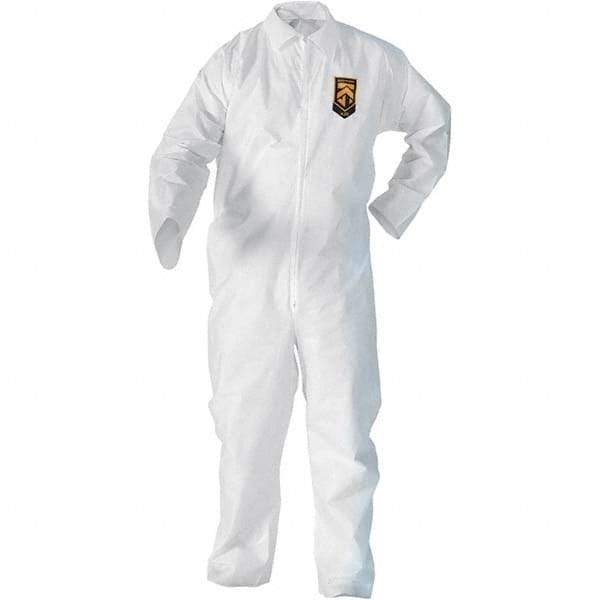 KleenGuard - Size L SMS General Purpose Coveralls - White, Zipper Closure, Elastic Cuffs, Elastic Ankles, Serged Seams - Exact Industrial Supply
