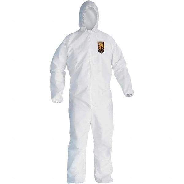 KleenGuard - Size L SMS General Purpose Coveralls - White, Zipper Closure, Elastic Cuffs, Elastic Ankles, Serged Seams - Exact Industrial Supply