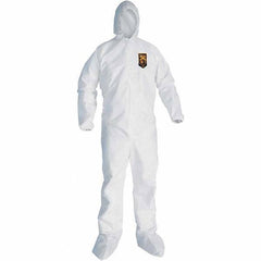 KleenGuard - Size M SMS General Purpose Coveralls - White, Zipper Closure, Elastic Cuffs, with Boots, Serged Seams - Exact Industrial Supply
