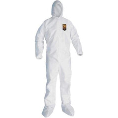 KleenGuard - Size L SMS General Purpose Coveralls - White, Zipper Closure, Elastic Cuffs, with Boots, Serged Seams - Exact Industrial Supply