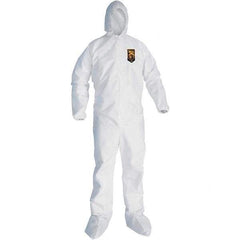 KleenGuard - Size XL SMS General Purpose Coveralls - White, Zipper Closure, Elastic Cuffs, with Boots, Serged Seams - Exact Industrial Supply