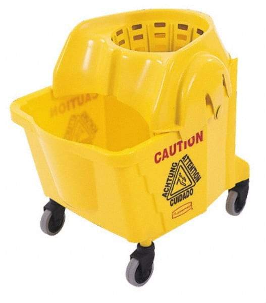 Rubbermaid - 35 Qt Plastic Bucket & Wringer - 18-5/8" Long x 24-3/4" High x 15-7/8" Wide, Yellow - Exact Industrial Supply