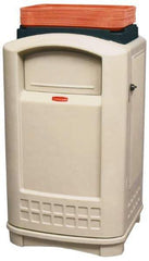 Rubbermaid - 50 Gal Beige Rectangle Trash Can - Polyethylene, 43" High x 24-3/4" Long x 25-1/4" Wide - Exact Industrial Supply