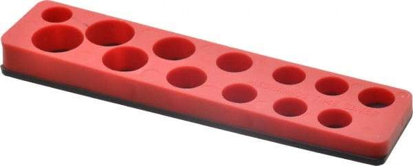 Value Collection - 13 Piece Capacity Magnetic Shallow Socket Holder - 3/8" Drive, Red - Exact Industrial Supply