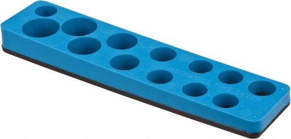 Value Collection - 13 Piece Capacity Magnetic Shallow Socket Holder - 3/8" Drive, Blue - Exact Industrial Supply