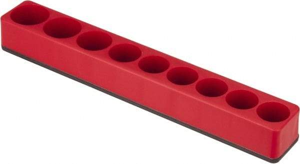 Value Collection - 9 Piece Capacity Magnetic Deep & Shallow Socket Holder - 1/2" Drive, Red - Exact Industrial Supply