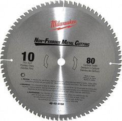 Milwaukee Tool - 10" Diam, 5/8" Arbor Hole Diam, 80 Tooth Wet & Dry Cut Saw Blade - Carbide-Tipped, General Purpose & Straight Action, Standard Round Arbor - Exact Industrial Supply