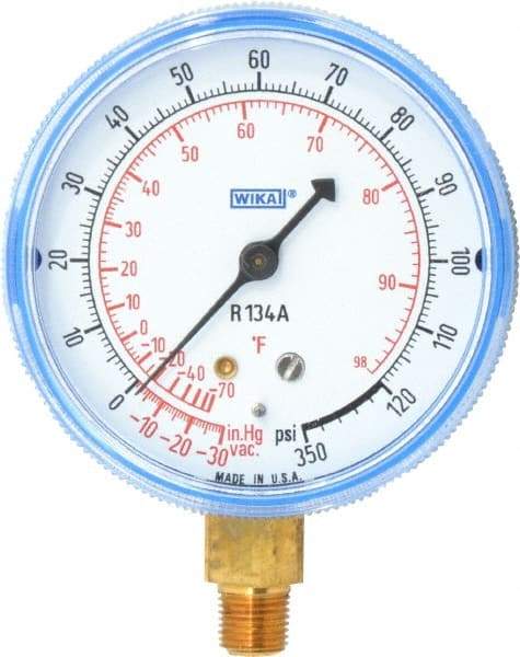 Wika - 2-1/2" Dial, 1/8 Thread, 30-0-120 Scale Range, Pressure Gauge - Lower Connection Mount, Accurate to 1-2-5% of Scale - Exact Industrial Supply