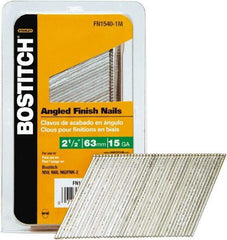 Stanley Bostitch - 15 Gauge 0.07" Shank Diam 2-1/2" Long Finishing Nails for Power Nailers - Steel, Bright Finish, Smooth Shank, Angled Stick Adhesive Collation, Round Head, Chisel Point - Exact Industrial Supply