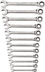 GearWrench - 12 Piece, 8mm to 19mm, 12 Point Ratcheting Combination Wrench Set - Metric Measurement Standard, Chrome Finish - Exact Industrial Supply