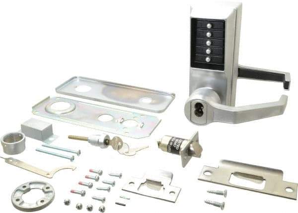 Kaba Access - Heavy Duty Combination Entry Lever Lockset with Key Override - 2-3/4" Back Set, 6 or 7 Pin Length Best & Compatible Cylinder (Core Not Included), Satin Chrome Finish - Exact Industrial Supply