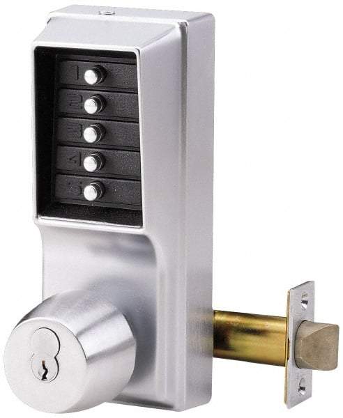 Kaba Access - 1-3/8 to 2-1/4" Door Thickness, Satin Chrome Pushbutton Knob Lockset - 2-3/4" Back Set - Exact Industrial Supply