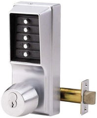 Kaba Access - 1-3/8 to 2-1/4" Door Thickness, Satin Chrome Pushbutton Knob Lockset - 2-3/4" Back Set - Exact Industrial Supply