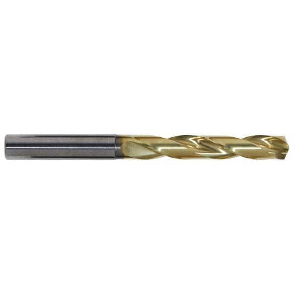 Jobber Length Drill Bit: 0.3858″ Dia, 140 °, Solid Carbide TiN Finish, 4.06″ OAL, Right Hand Cut, Spiral Flute, Straight-Cylindrical Shank