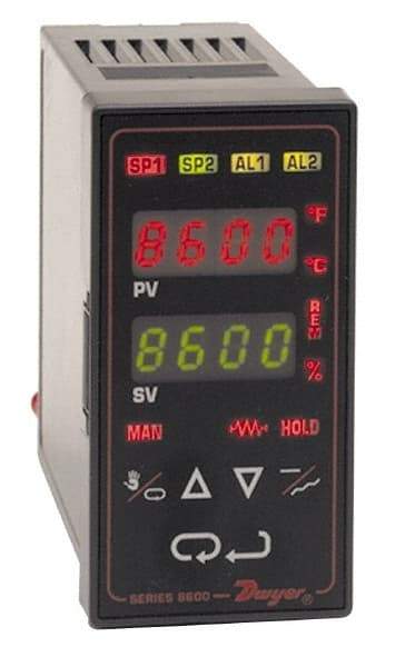 Dwyer - -350 to 3,200°F 1/8 DIN Temperature/Process Control - Dual 4-Digit LCD Display, Fuzzy Logic PID Control, 100-240 VAC/VDC - Exact Industrial Supply
