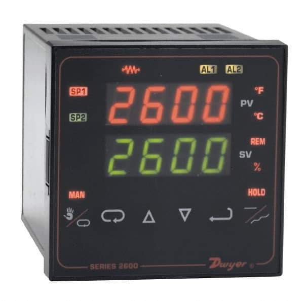 Dwyer - 2,320 to 4,208°F 1/4 DIN Temperature/Process Control - Dual 4-Digit LCD Display, Fuzzy Logic PID Control, 100-240 VAC/VDC - Exact Industrial Supply