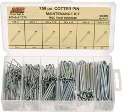 Value Collection - 750 Piece, 1/16 to 5/32" Pin Diam, Cotter Pin Assortment - 1 to 2-1/2" Long, Steel - Exact Industrial Supply