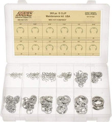 Made in USA - 265 Piece, 1/8 to 7/8", Steel, E Style External Retaining Ring Assortment - Includes Compartmented Case, Specification Labels - Exact Industrial Supply