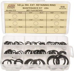 Made in USA - 140 Piece, 1/2 to 1-1/4", SpRing Assortment Steel, Snap External Retaining Ring Assortment - Includes Compartmented Case - Exact Industrial Supply