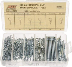 Value Collection - 150 Piece, 1/16 to 3/16" Pin Diam, Hitch Pin Assortment - 1-9/16 to 3-1/4" Long, Spring Steel - Exact Industrial Supply