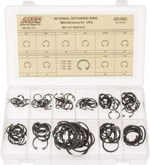 Made in USA - 150 Piece, 1/2 to 1-3/4", SpRing Assortment Steel, Snap Internal Retaining Ring Assortment - Includes Compartmented Case - Exact Industrial Supply