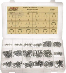 Made in USA - 565 Piece, 1/8 to 3/4", Steel, E Style External Retaining Ring Assortment - Includes Compartmented Case - Exact Industrial Supply