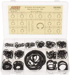 Made in USA - 337 Piece, 3/8 to 3", SpRing Assortment Steel, Snap Internal Retaining Ring Assortment - Includes Compartmented Case - Exact Industrial Supply